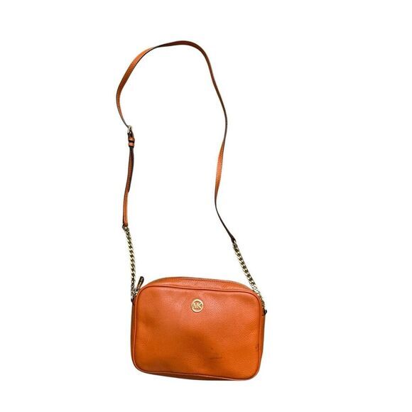 Michael Kors Jet Set Orange Saffiano Leather‎ Crossbody Purse / Bag Gold Chain - Picture 1 of 7